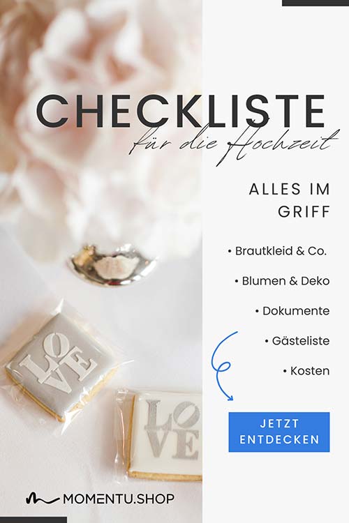 Hochzeitscheckliste für Brautkleid, Blumen, Dokumente, Gästeliste, Kosten und mehr