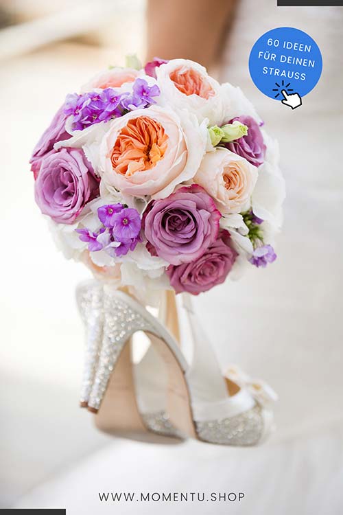 60 Brautstrauß-Ideen von schlicht bis extravagant: lila Rosen, weiße Hortensien und Pfingstrosen in Lachs