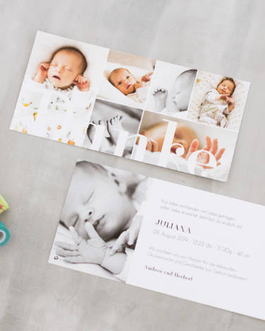 Babykarten mit vielen Babyfotos