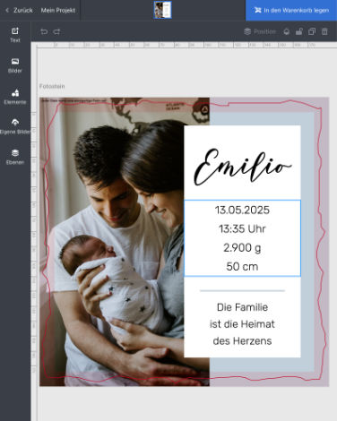 Geburtstafel im Online-Editor gestalten