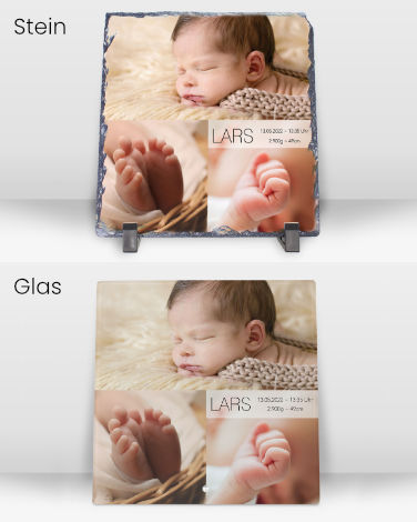 Gebrutstafeln auf Stein und Glas im Vergleich