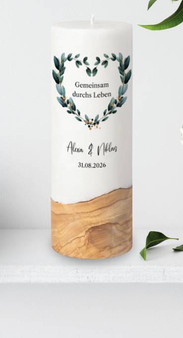 Runde Hochzeitskerzen mit Holzelement