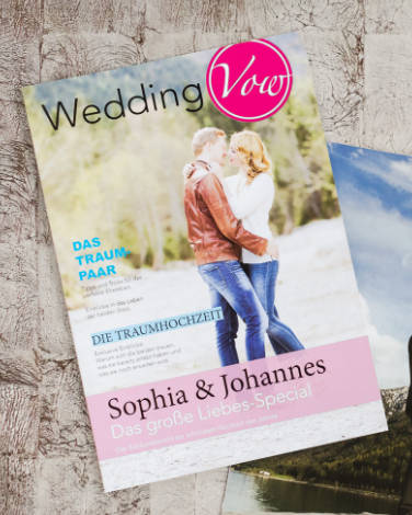 Hochzeitszeitung Pink und Blau