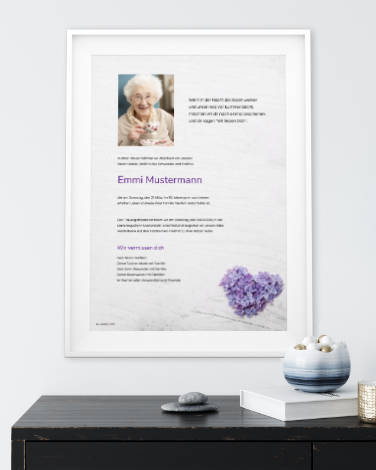 Sterbezettel Blütenherz online gestalten