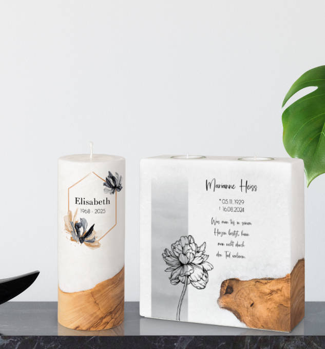 Trauerkerzen mit Olivenholz-Element