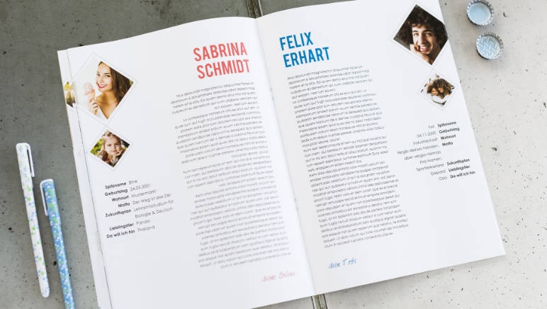 Maturazeitung individuell gestalten- Schüler Einzelseite