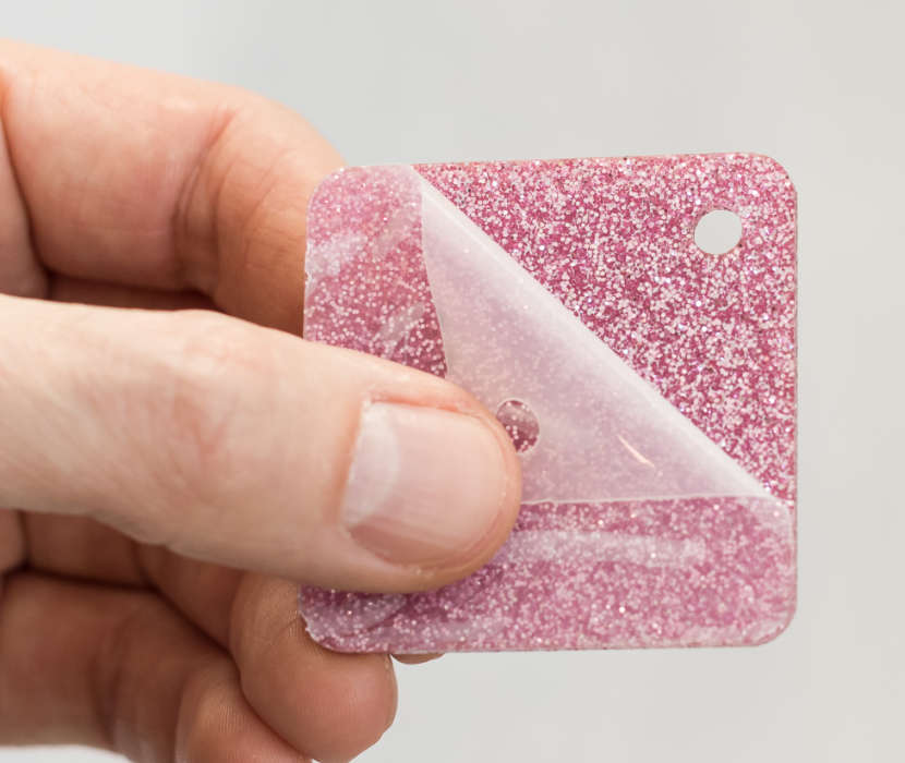 Cake Topper Hase Pink Glitzer Acrylglas - Schutzfolie abziehen