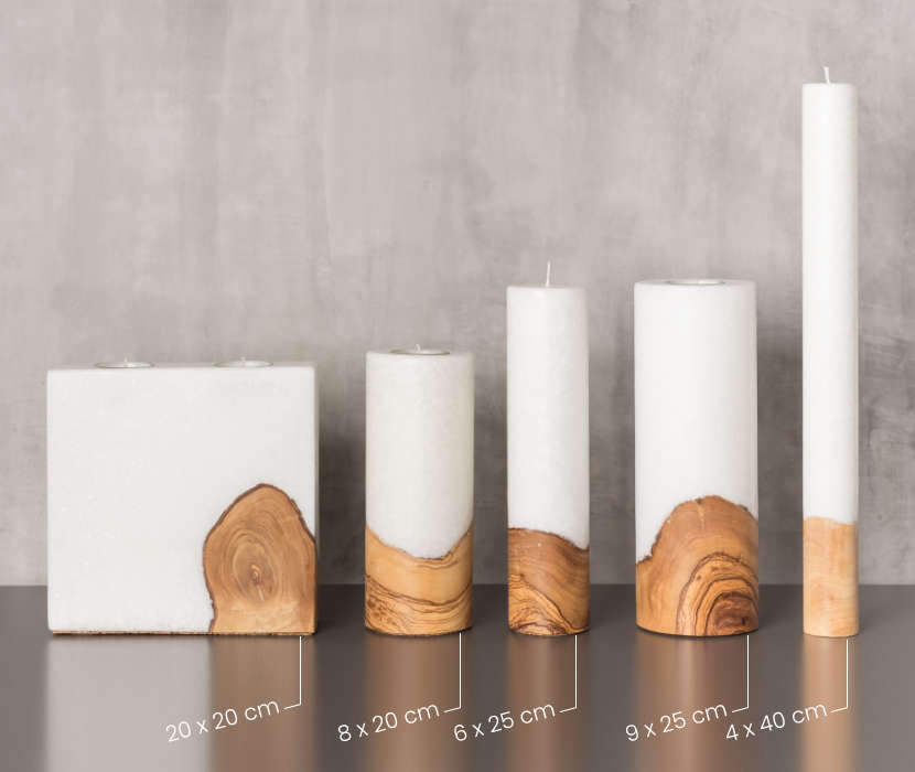 Kerze mit Holzelement und Docht Blanko 6 x 25 cm Kerzen-Variation