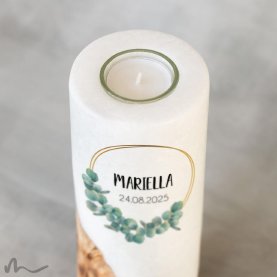 Konfirmationskerze Holzelement Eukalyptus Ø8 x 20 cm