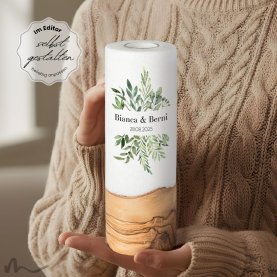 Hochzeitskerze Holzelement Greenery Ø9 x 25 cm
