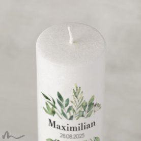 Taufkerze Holzelement Docht Greenery Ø6 x 25 cm