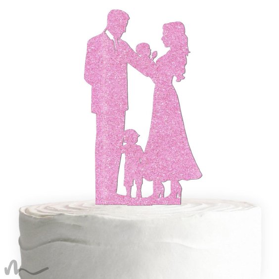 Cake Topper Familie Junge Pink Glitzer