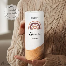 Taufkerze Holzelement Regenbogen Erdtöne Ø8 x 20 cm