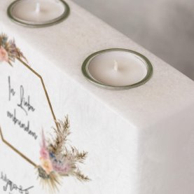 Hochzeitskerze Holzelement Pampasgras 20 x 20 cm