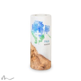 Taufkerze Holzelement Aquatöne Ø8 x 20 cm