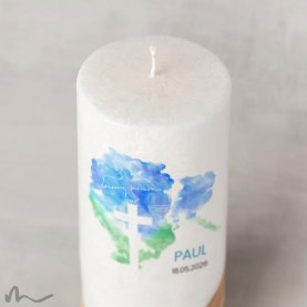 Taufkerze Holzelement Docht Aquatöne Ø8 x 20 cm