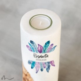 Taufkerze Holzelement Federn Ø8 x 20 cm