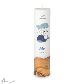 Kommunionkerze Holzelement Docht Blauwal Ø6 x 25 cm