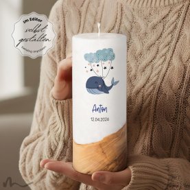 Taufkerze Holzelement Docht Blauwal Ø8 x 20 cm