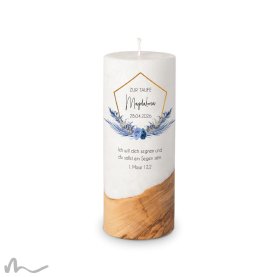 Taufkerze Holzelement Docht Boho Chic Ø8 x 20 cm