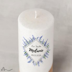 Taufkerze Holzelement Docht Lavendelduft Ø8 x 20 cm