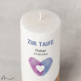 Taufkerze Holzelement Docht Fingerabdruck Herz Ø8 x 20 cm