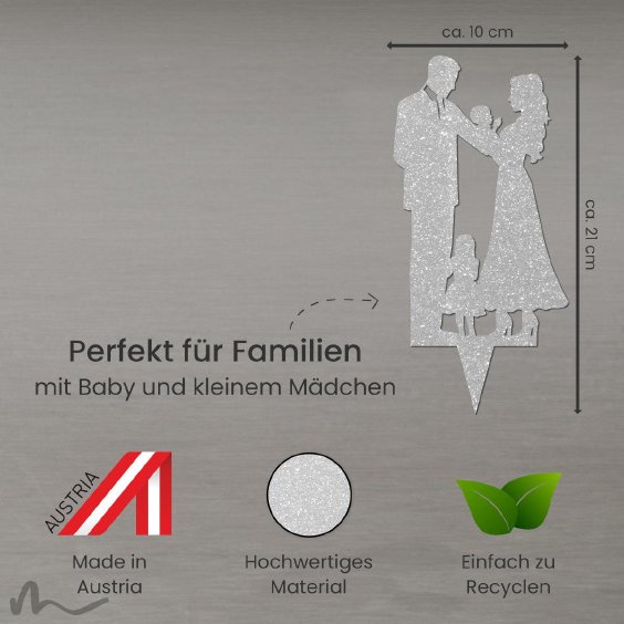 Cake Topper Familie Mädchen Silber Glitzer