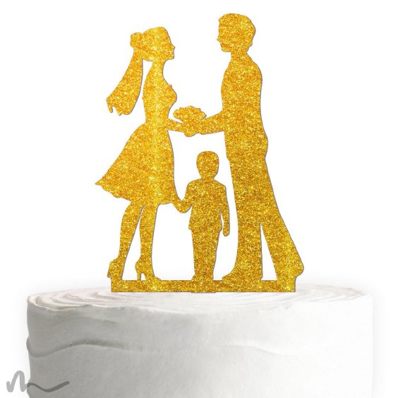 Cake Topper Kleine Familie Junge Gold Glitzer