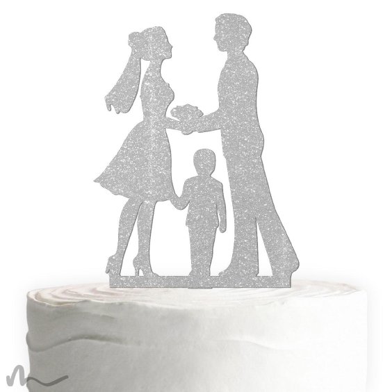 Cake Topper Kleine Familie Junge Silber Glitzer