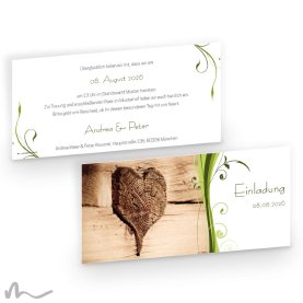 Hochzeitseinladung Ametrin Holzherz 21 x 10 cm Doppelseitig