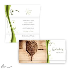Hochzeitseinladung Ametrin Holzherz 21.5 x 10.5  cm Wickelfalz