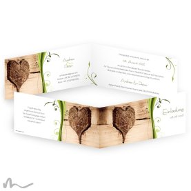 Hochzeitseinladung Ametrin Holzherz 21 x 10 cm Klappkarte