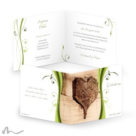 Hochzeitseinladung Ametrin Holzherz 14.5 x 14.5 cm Klappkarte