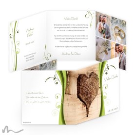 Dankeskarte Hochzeit Ametrin Holzherz 14.5 x 14.5 Wickelfalz