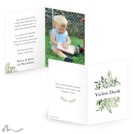 Dankeskarte Taufe Greenery 10 x 15 cm Klappkarte