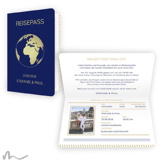 Hochzeitseinladung Reisepass Globus 10 x 15 cm Pass