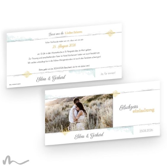 Hochzeitseinladung Elegance 21 x 10 cm Doppelseitig