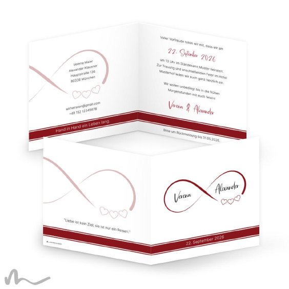 Hochzeitseinladung Infinity Heart 14.5 x 14.5 cm Klappkarte