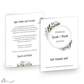 Hochzeitseinladung Blätterprint 15 x 21 cm Doppelseitig