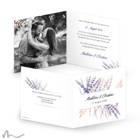 Hochzeitseinladung Lavendel Zweige 14.5 x 14.5 cm Klappkarte