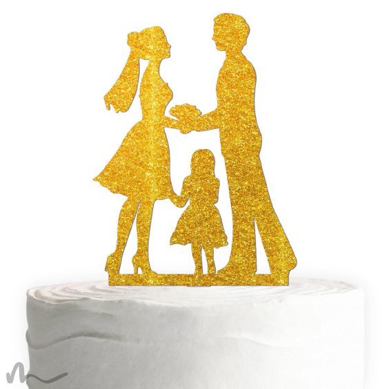 Cake Topper Kleine Familie Mädchen Gold Glitzer