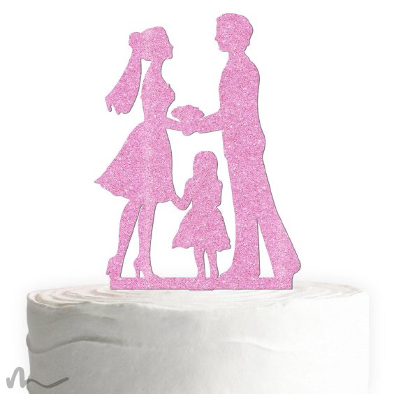 Cake Topper Kleine Familie Mädchen Pink Glitzer