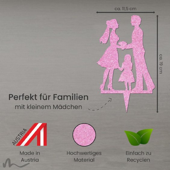 Cake Topper Kleine Familie Mädchen Pink Glitzer