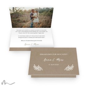 Hochzeitseinladung Kraftpapier Eleganz 15 x 10 cm Vertikalklappkarte