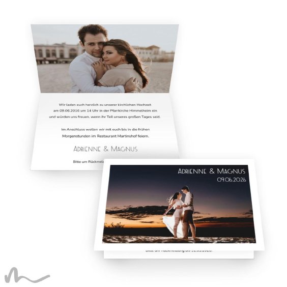 Hochzeitseinladung Minimalistisch 15 x 10 cm Vertikalklappkarte