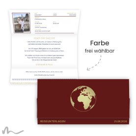 Hochzeitseinladung Reisepass Globus 21.5 x 10.5  cm Wickelfalz