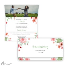 Hochzeitseinladung Total Floral 21.5 x 10.5  cm Wickelfalz