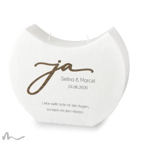 Hochzeitskerze Docht Holzapplikation Ja Halbmond 24 x 19 cm