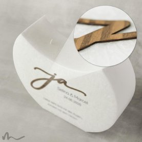 Hochzeitskerze Docht Holzapplikation Ja Halbmond 24 x 19 cm