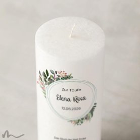Taufkerze Docht Blätterprint Ø8 x 20 cm